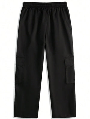 Loose-Fitting Men's Casual Patchwork Pants With Side Seam And Flip Pockets