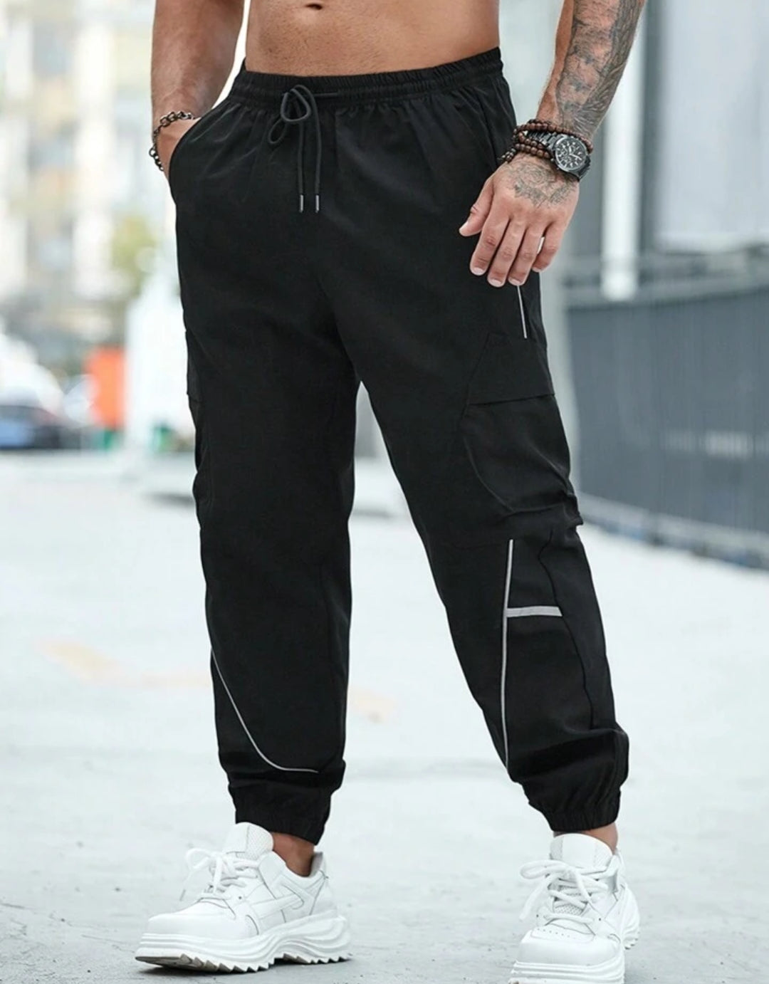 Men's Reflective Simple Design Multi-Pocket Casual Cargo Pant