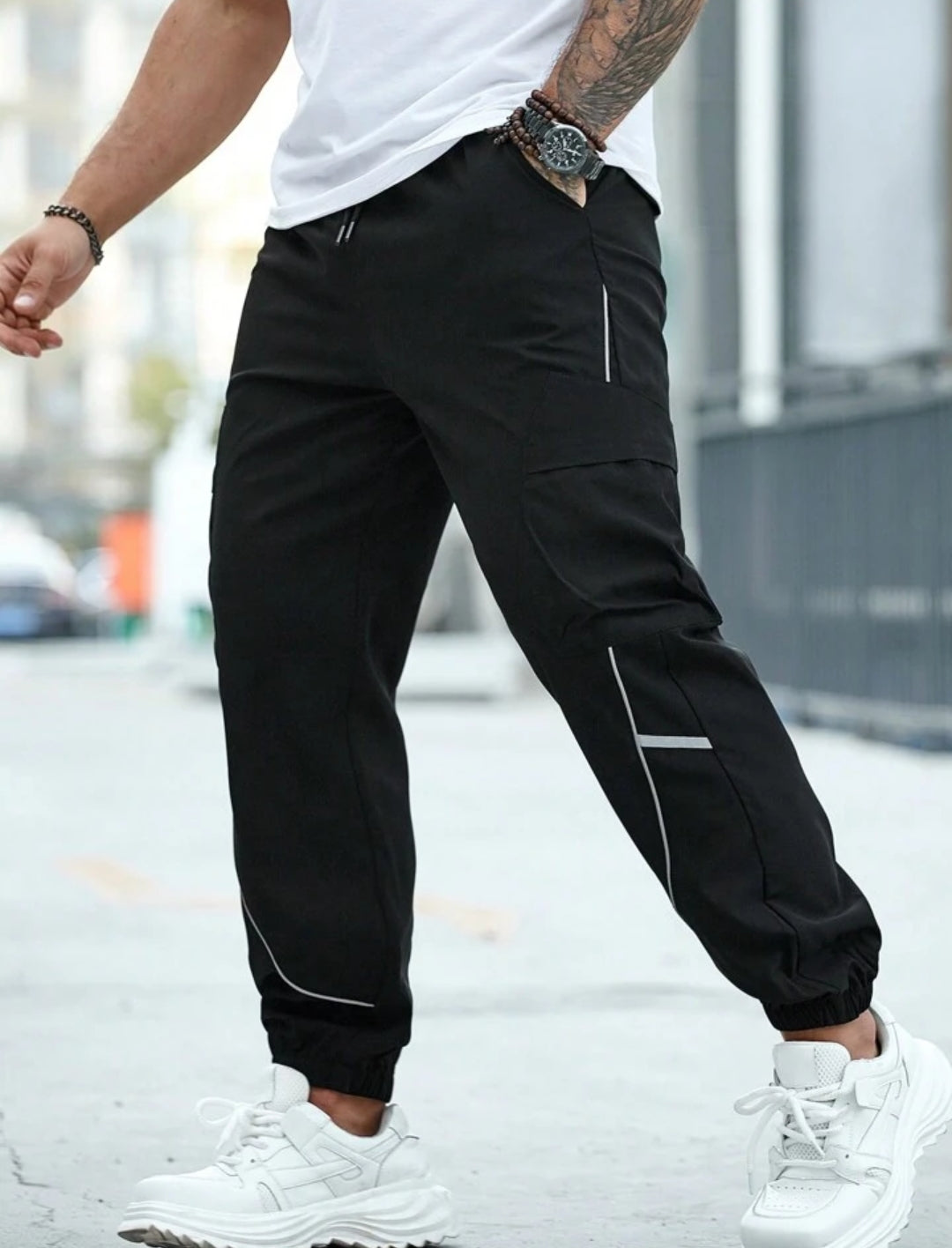 Men's Reflective Simple Design Multi-Pocket Casual Cargo Pant