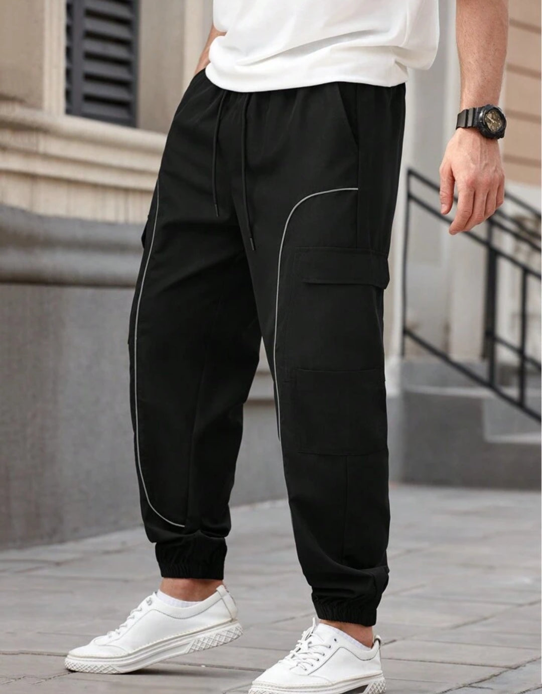Men's Reflective Simple Design Multi-Pocket Casual Cargo Pant