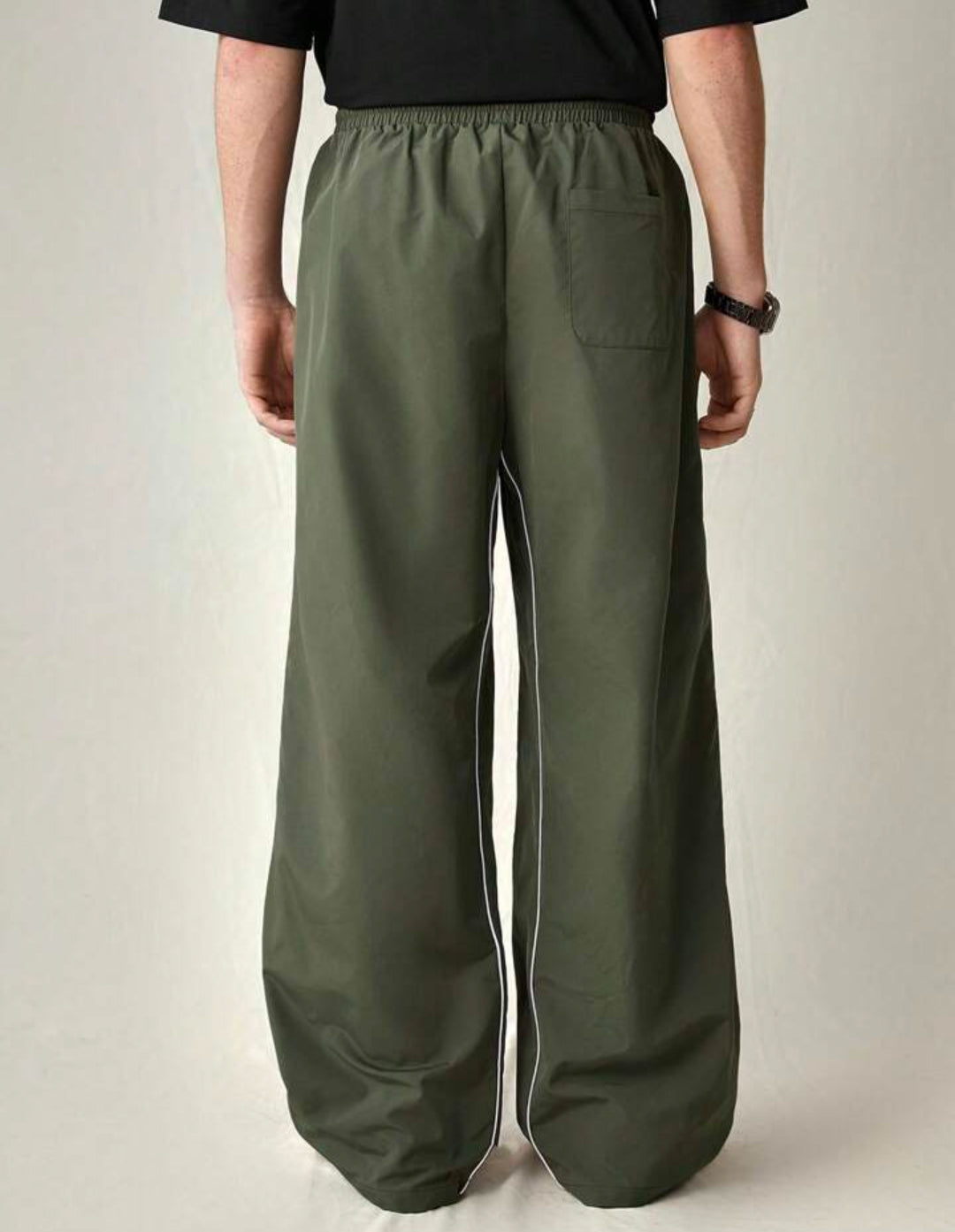 Reflective Striped Loose Elastic Waist Straight Pants