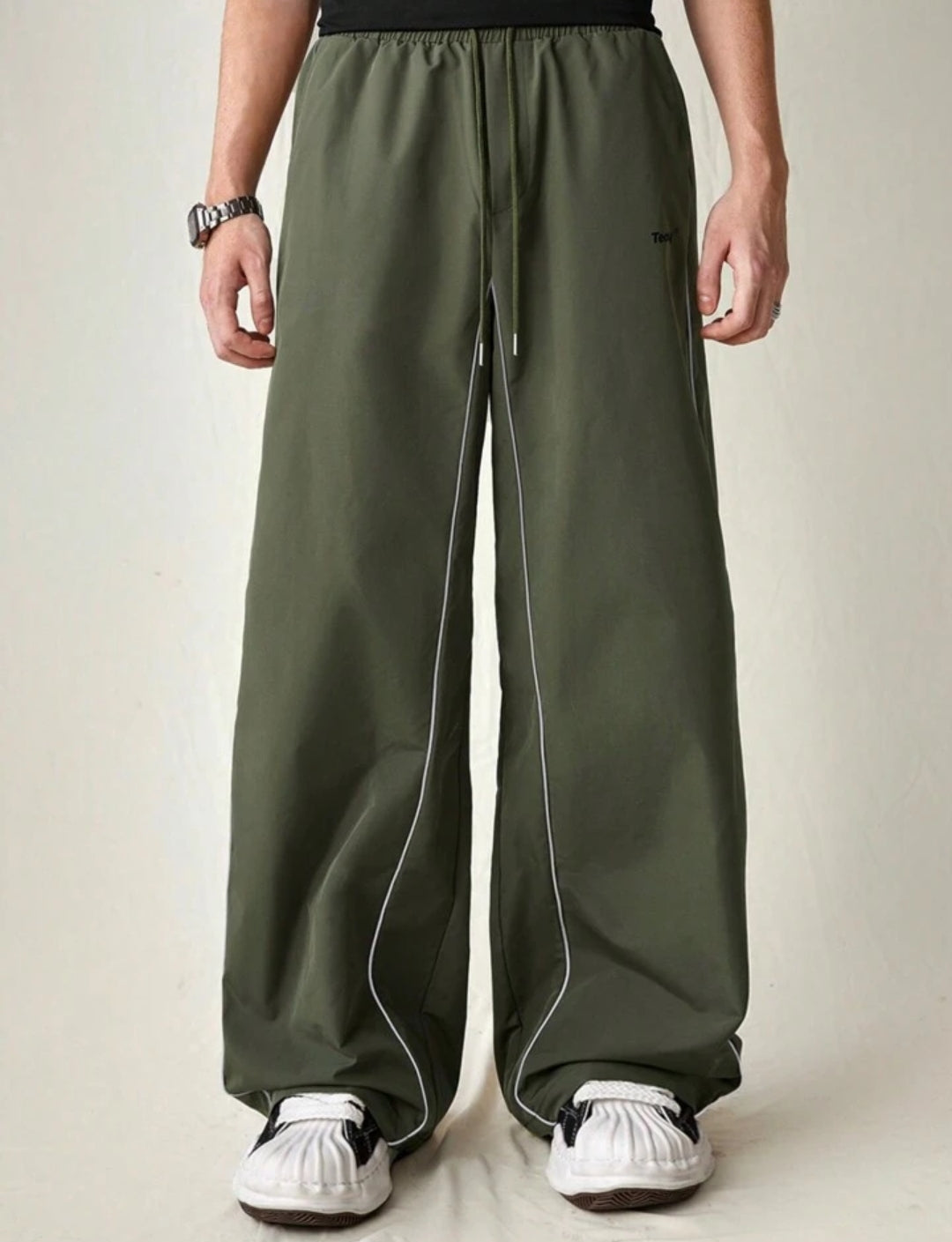 Reflective Striped Loose Elastic Waist Straight Pants