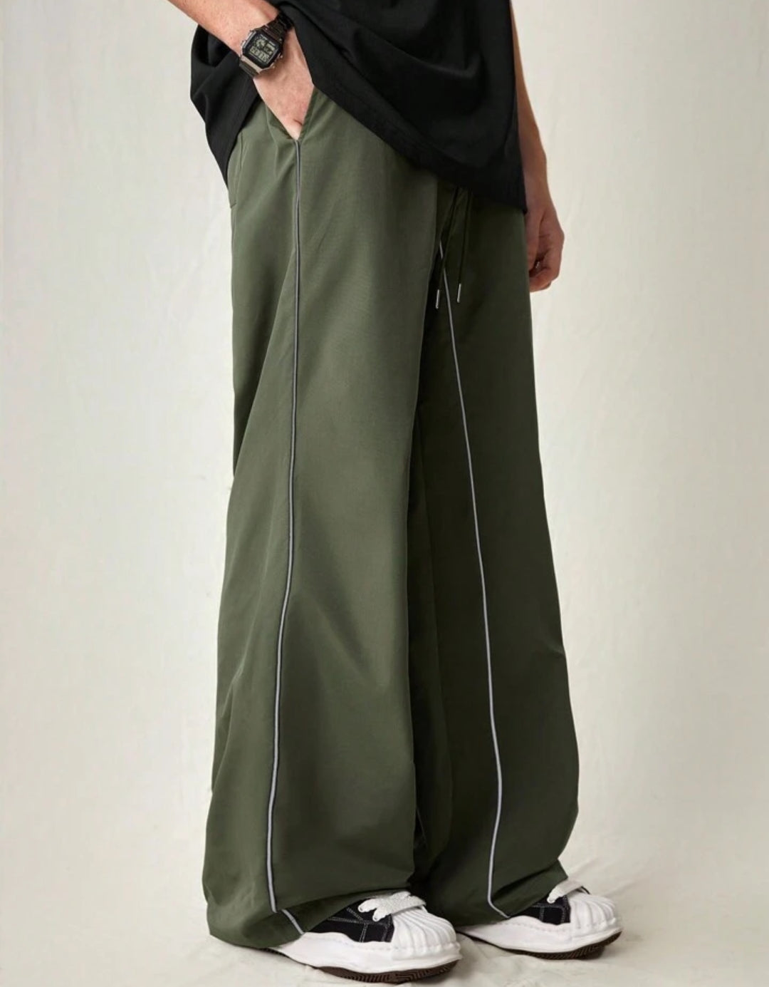 Reflective Striped Loose Elastic Waist Straight Pants
