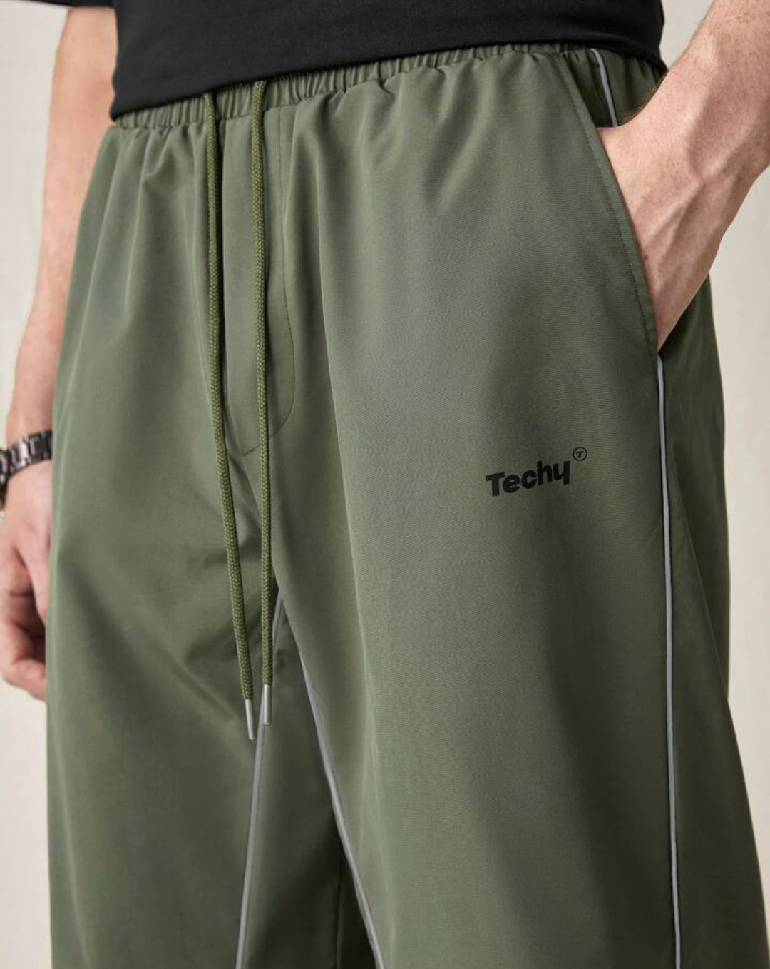 Reflective Striped Loose Elastic Waist Straight Pants
