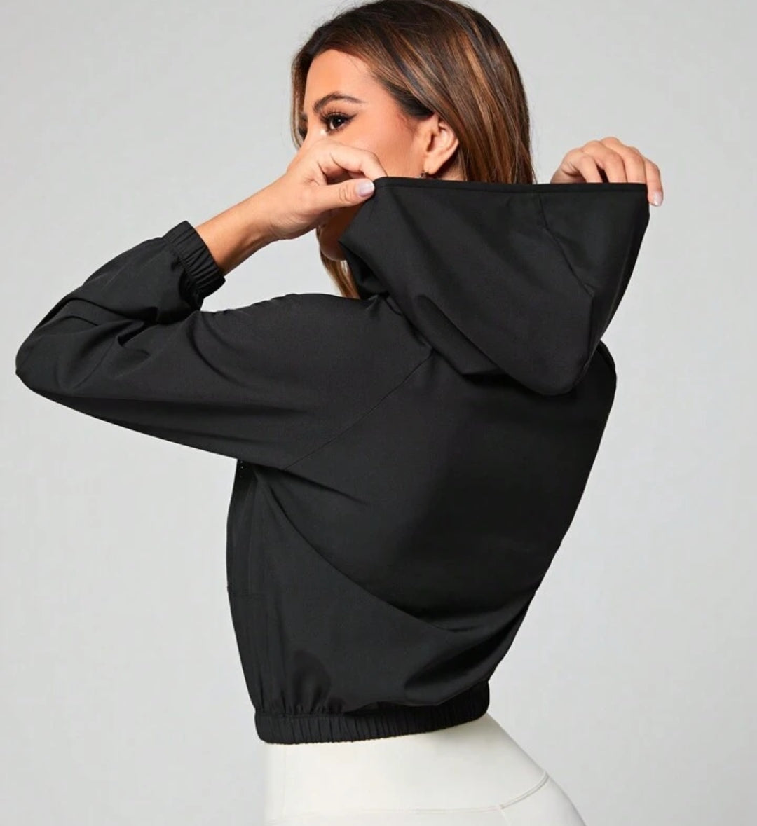 14 Sport Studio Raglan Sleeve Elastic Zip Up Crop Jacket