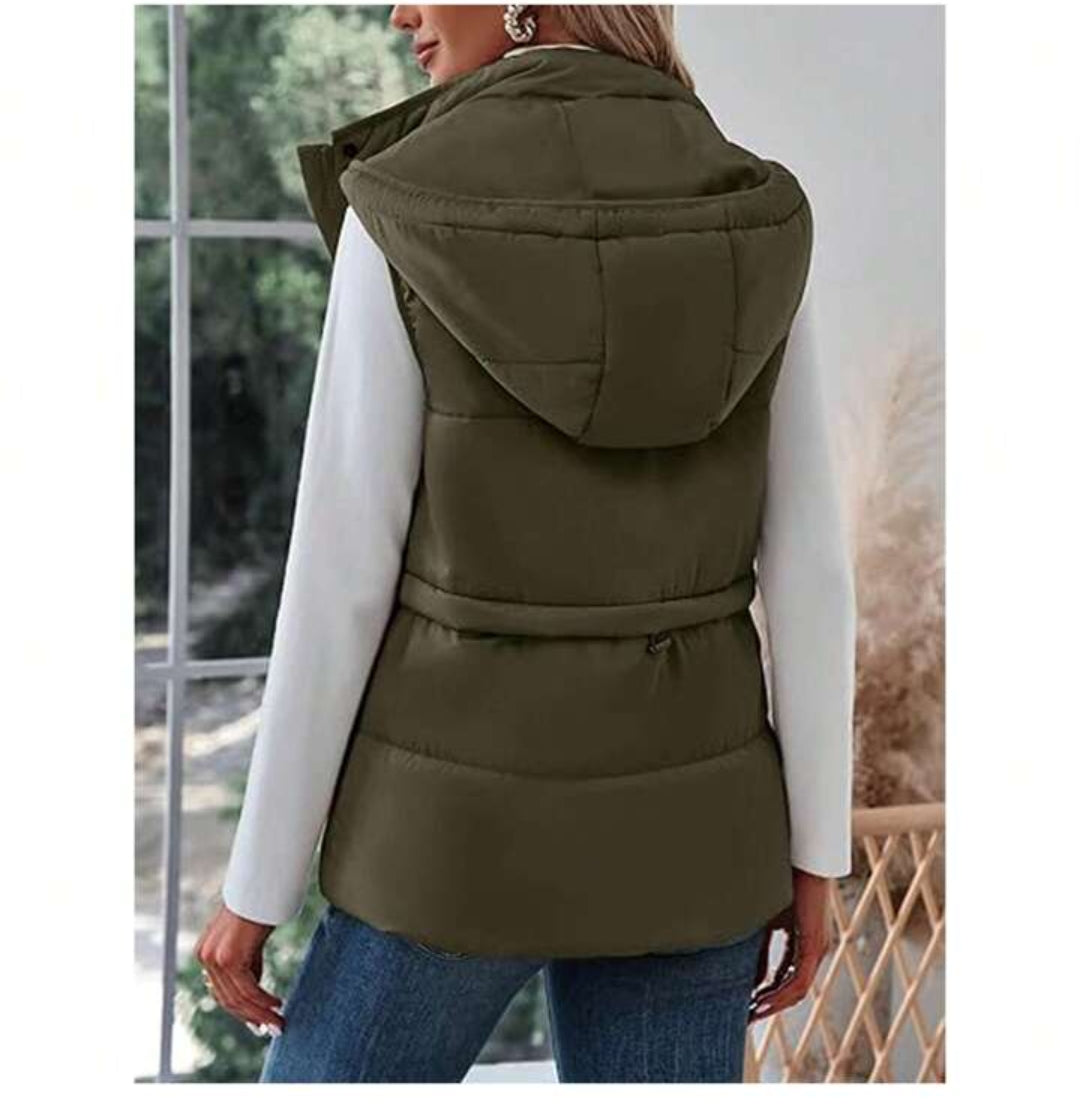 12 Womens Sleeveless Zip Up Puffer Vest Hooded Stand Collar Quilted Jacket Coats With Pockets