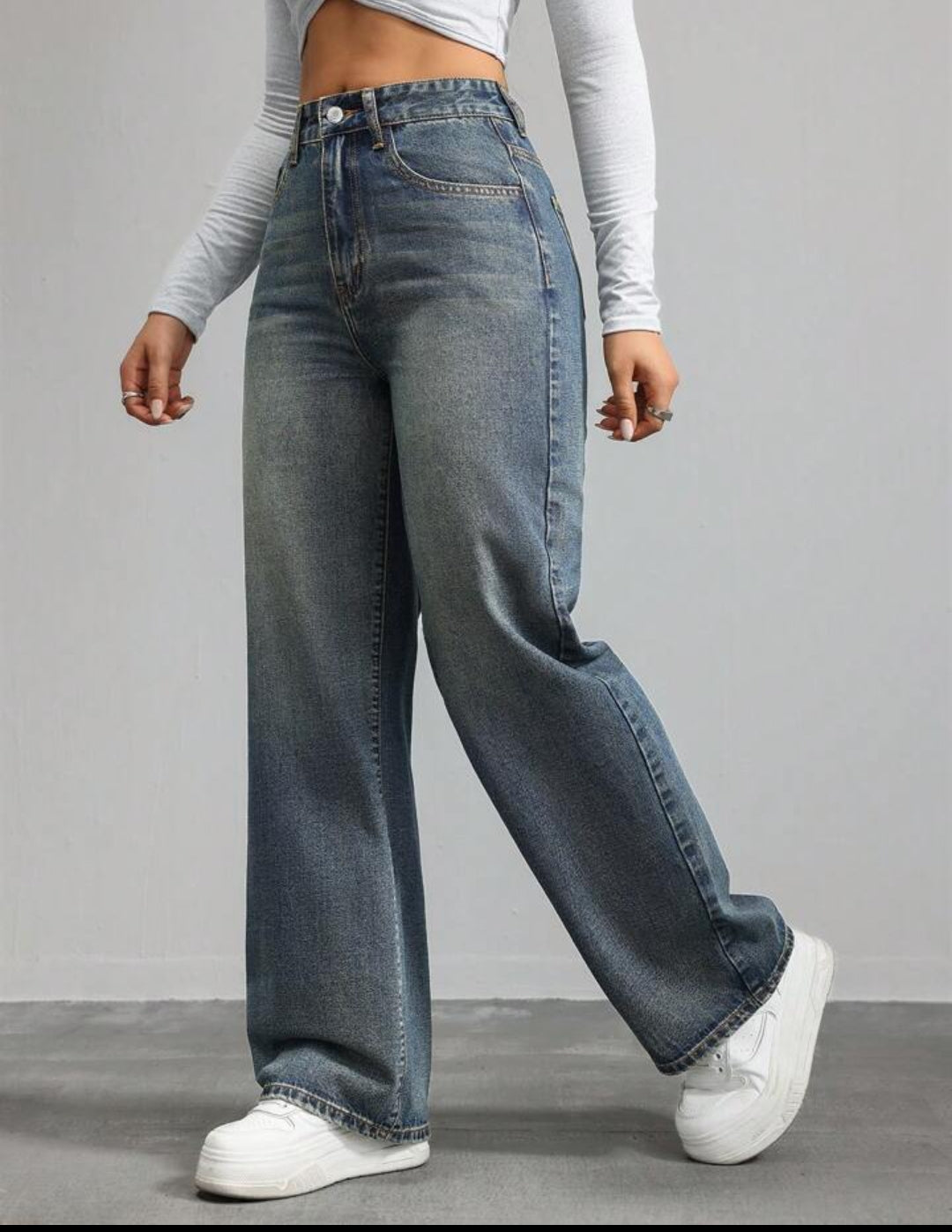 Women's Casual Zip-Up Loose Wide Leg Denim Pants