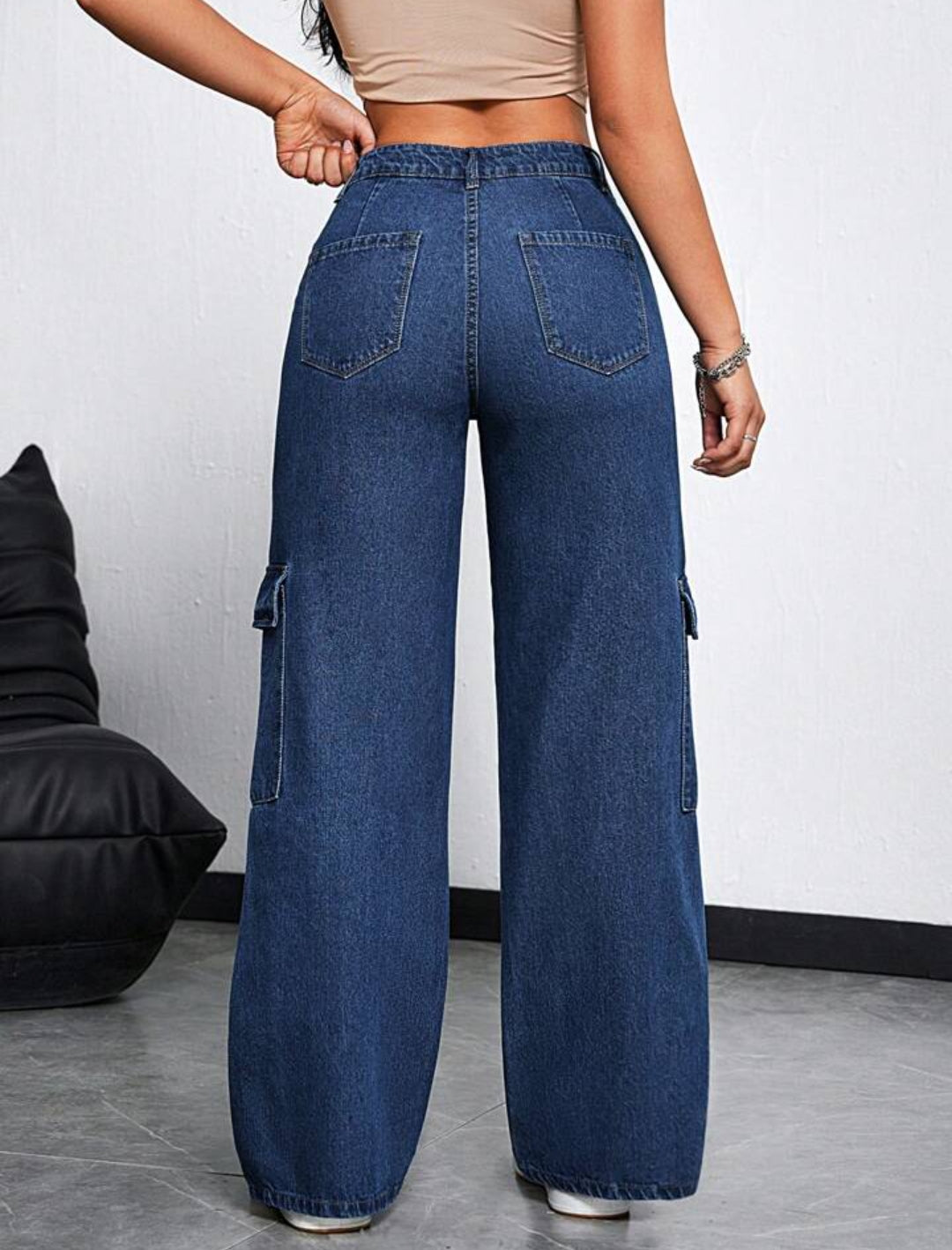 Women's Cargo Pocket Loose Fit Casual Wide Leg Jeans