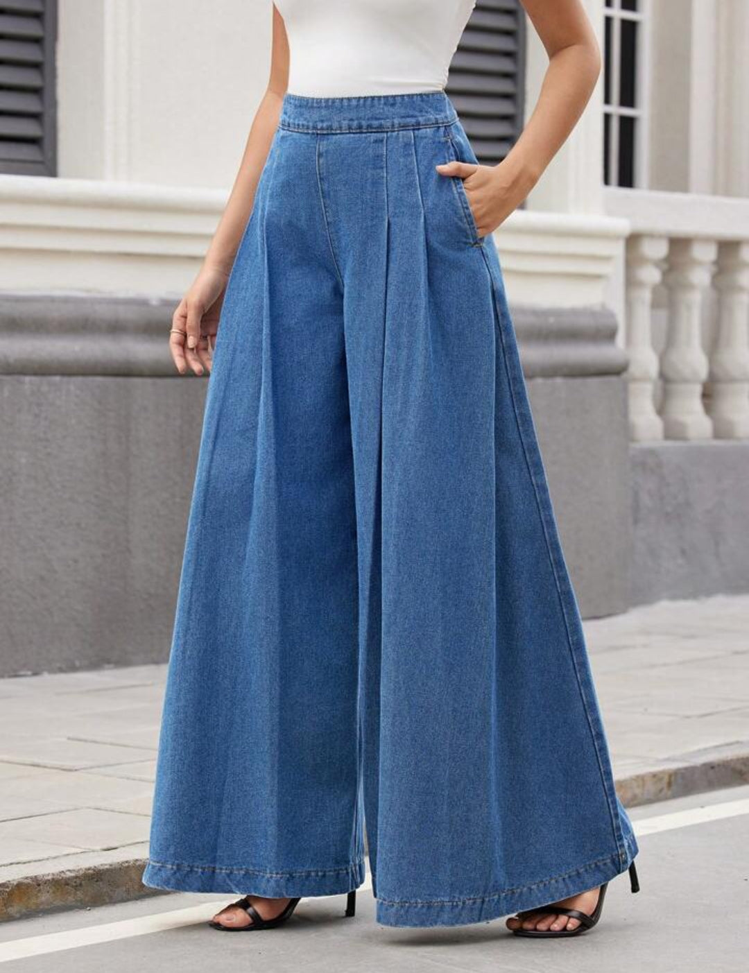 Women's Pleated Casual Wide-Leg Jeans