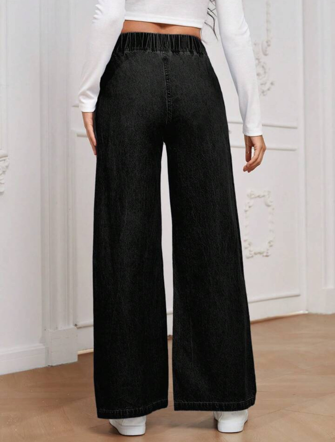 Casual Elastic Waisted Wide Leg Relaxed Regular jean