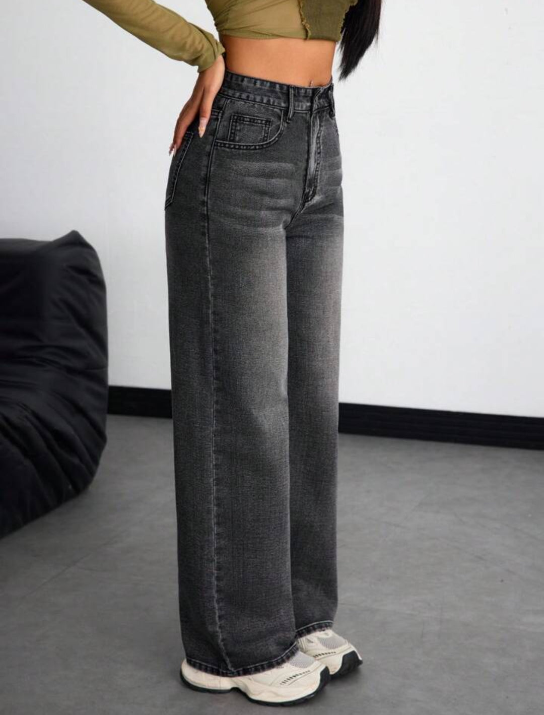 Women's Casual Zip-Up Loose Wide Leg Denim Pants