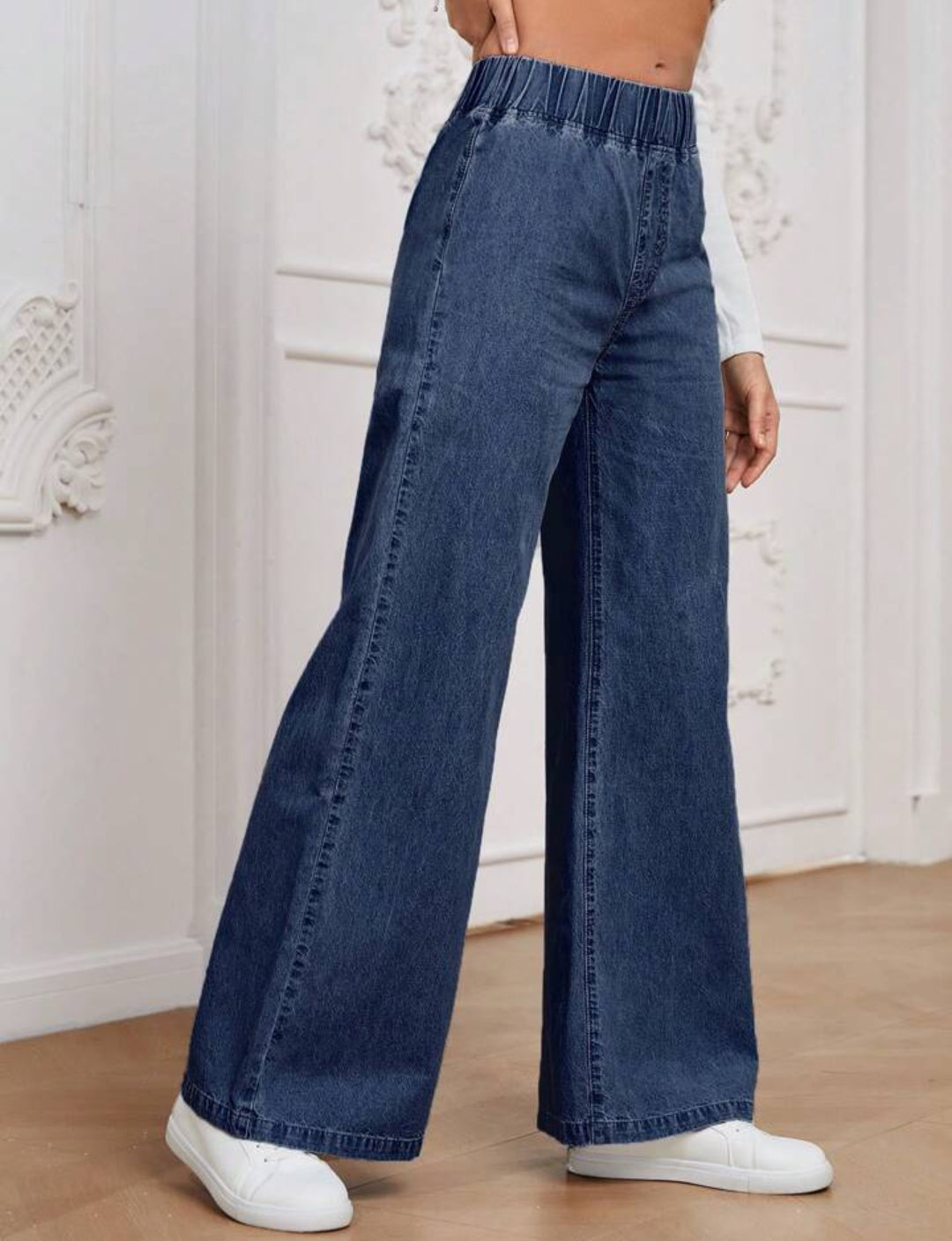 Casual Elastic Waisted Wide Leg Relaxed Regular jean