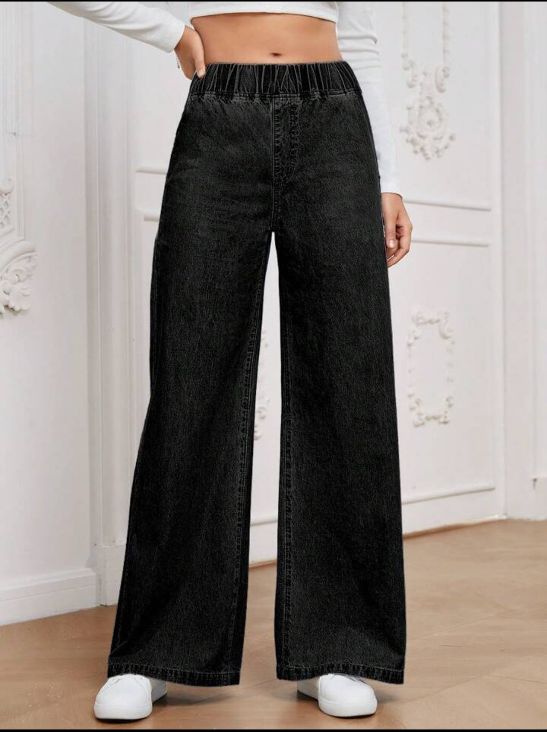 Casual Elastic Waisted Wide Leg Relaxed Regular jean