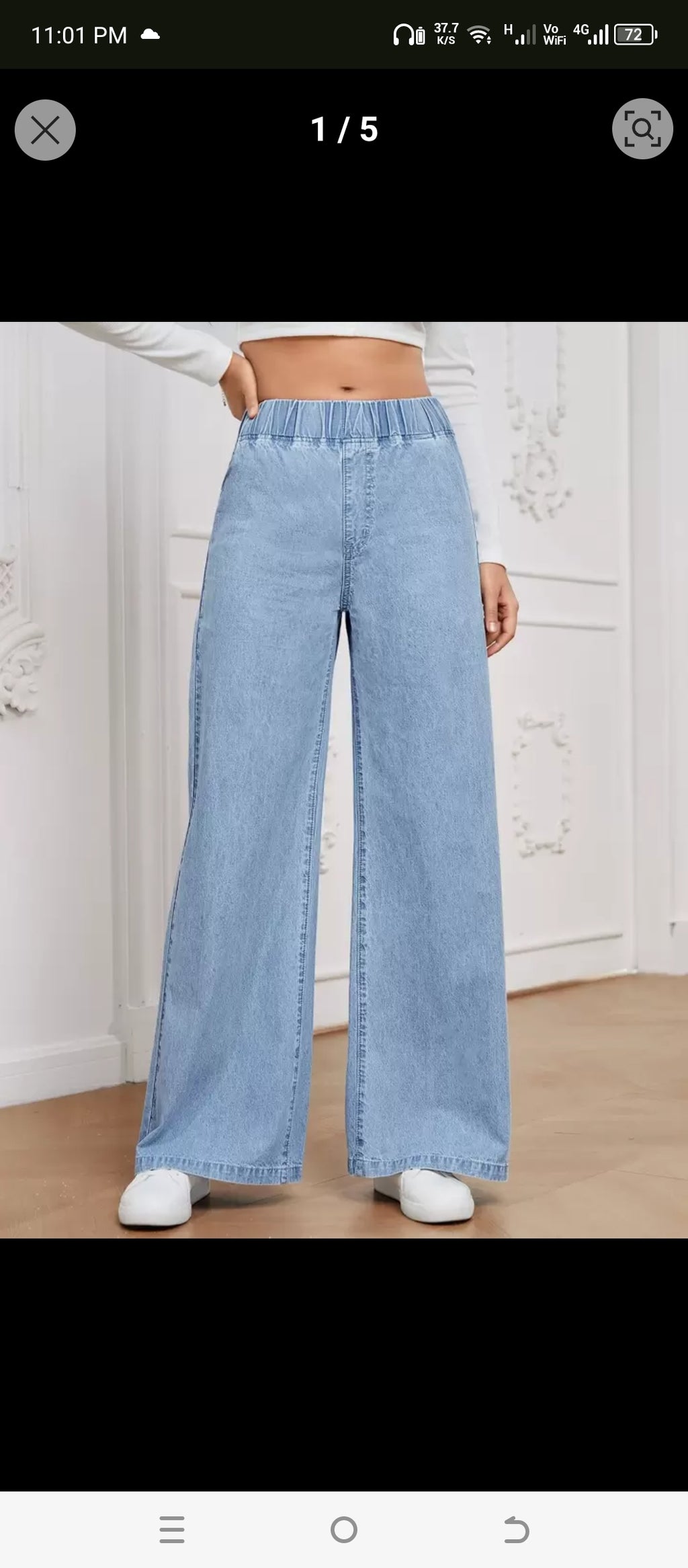 Casual Elastic Waisted Wide Leg Relaxed Regular jean