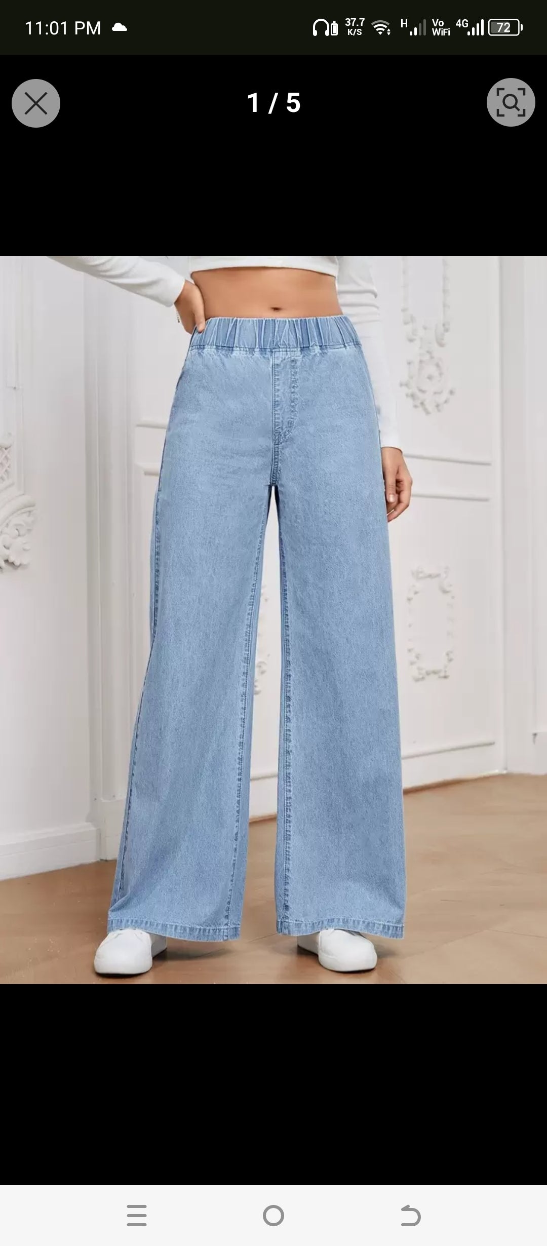Casual Elastic Waisted Wide Leg Relaxed Regular jean