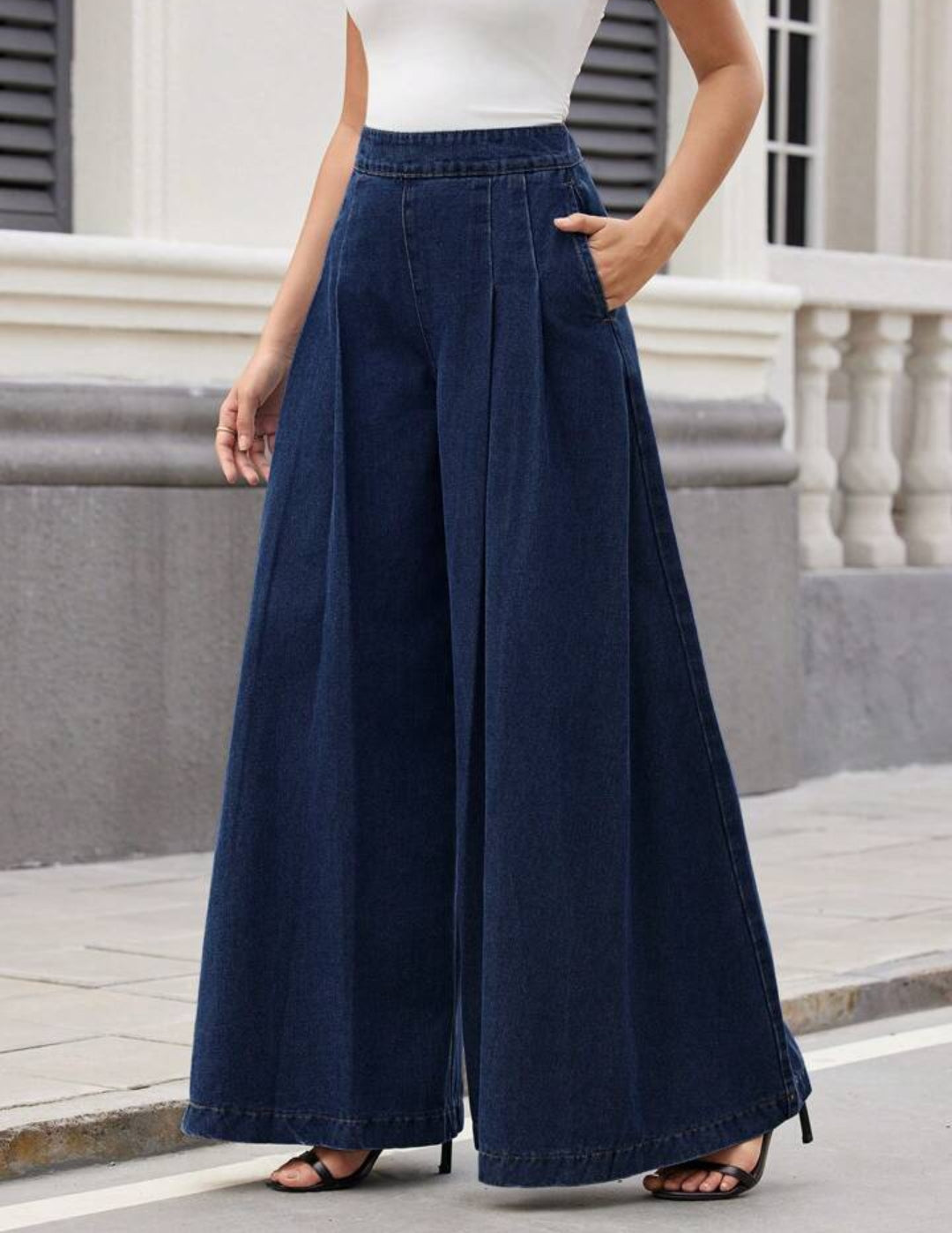 Women's Pleated Casual Wide-Leg Jeans