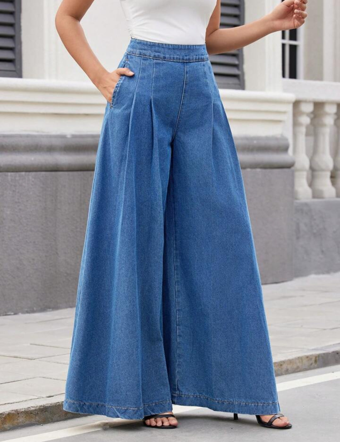 Women's Pleated Casual Wide-Leg Jeans