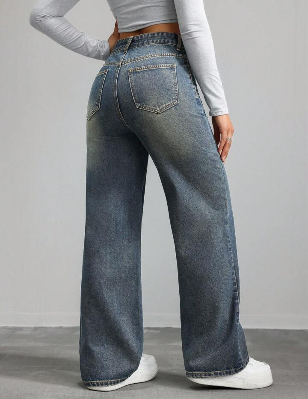 Women's Casual Zip-Up Loose Wide Leg Denim Pants