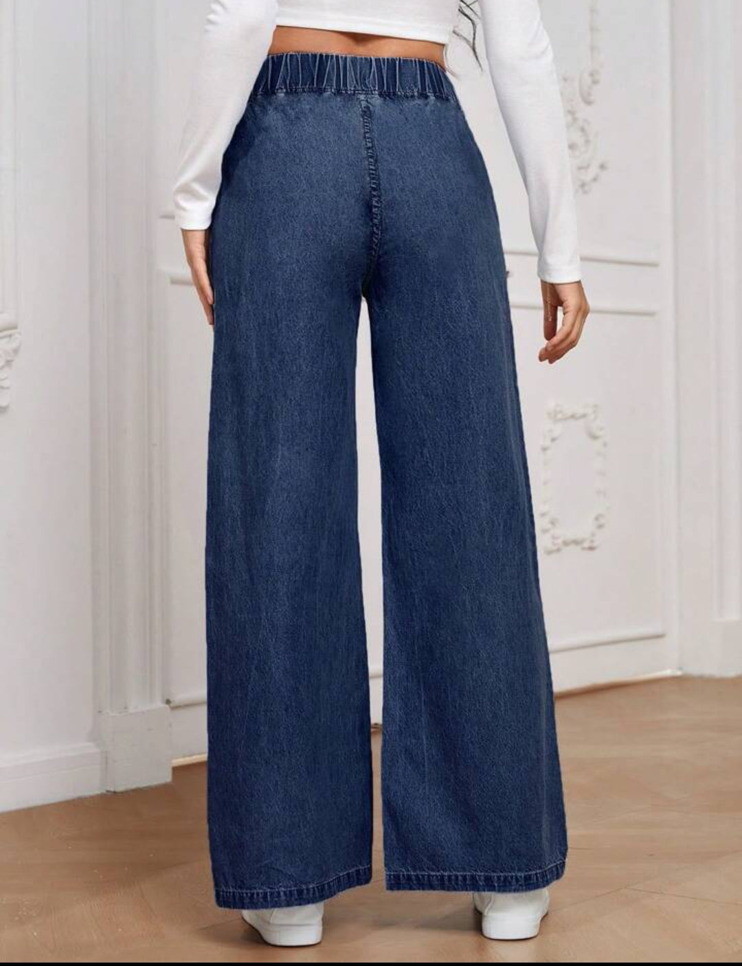 Casual Elastic Waisted Wide Leg Relaxed Regular jean
