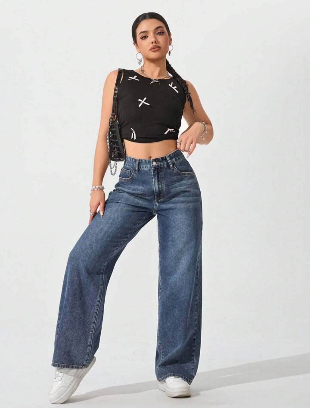 Women's Casual Zip-Up Loose Wide Leg Denim Pants