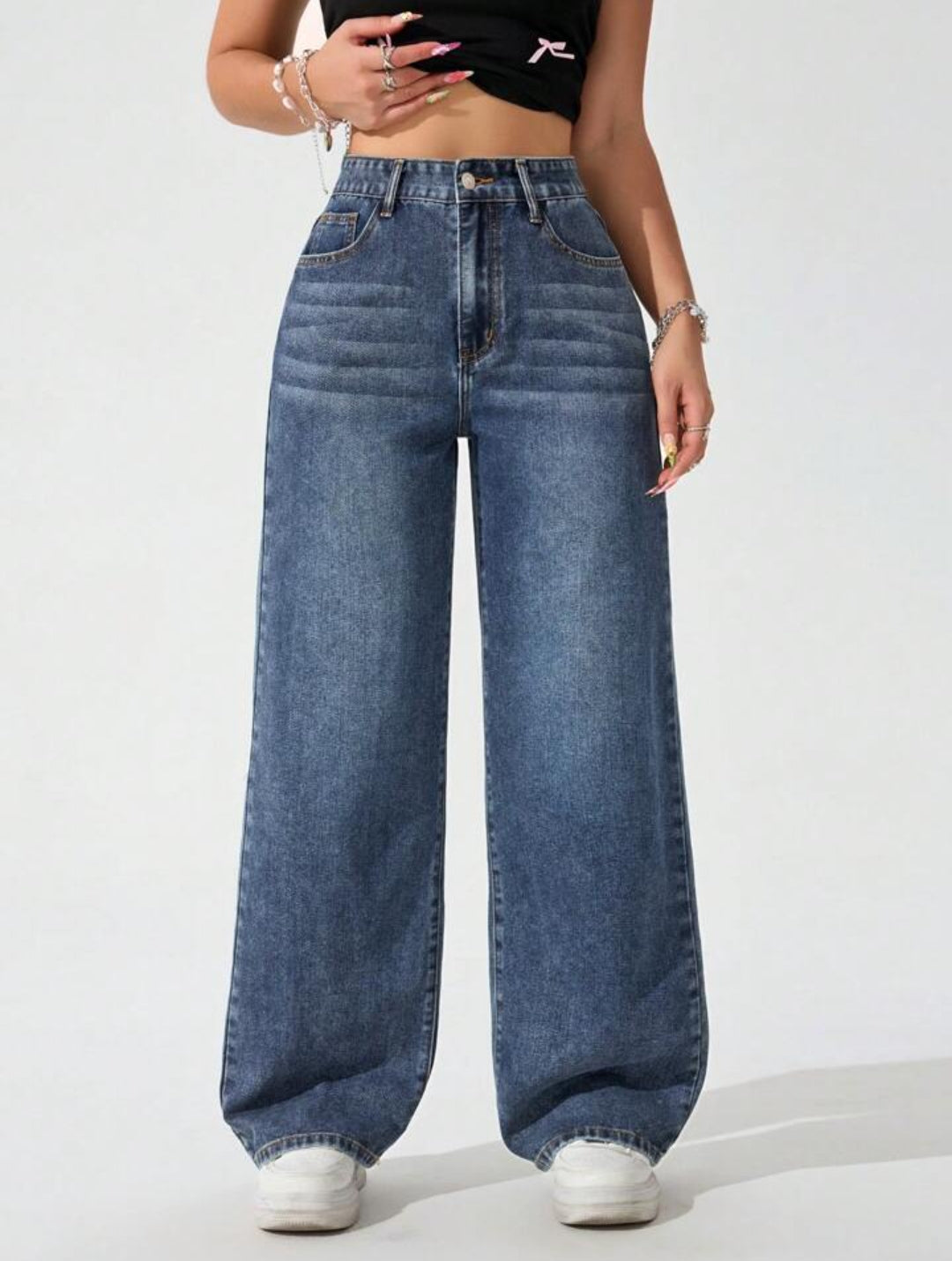 Women's Casual Zip-Up Loose Wide Leg Denim Pants