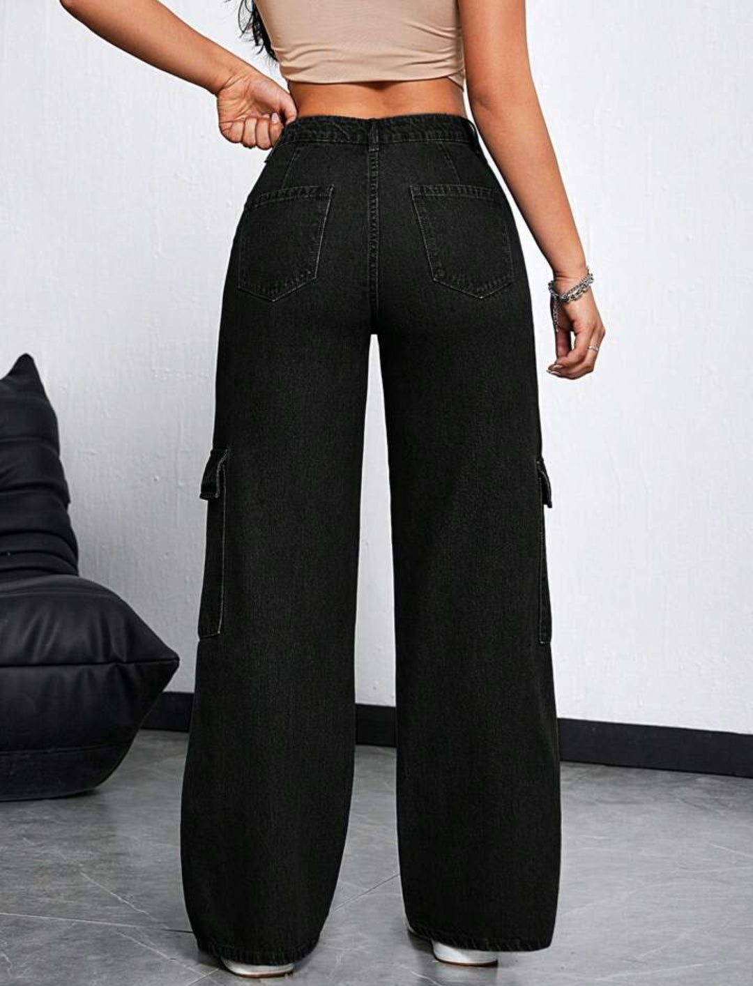 Women's Cargo Pocket Loose Fit Casual Wide Leg Jeans